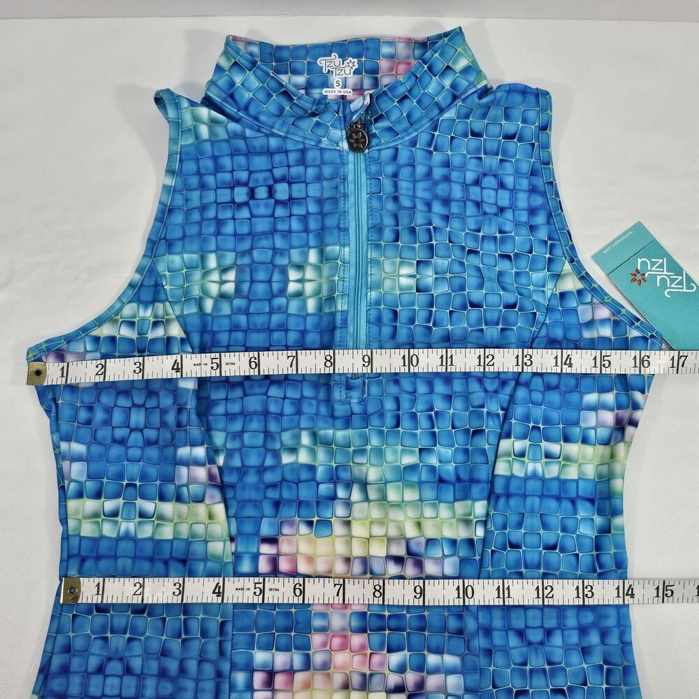 Tzu Tzu Sport Shiloh Golf Dress Small S NWT Blue Mosaic Geometric Mock Neck - Picture 7 of 8